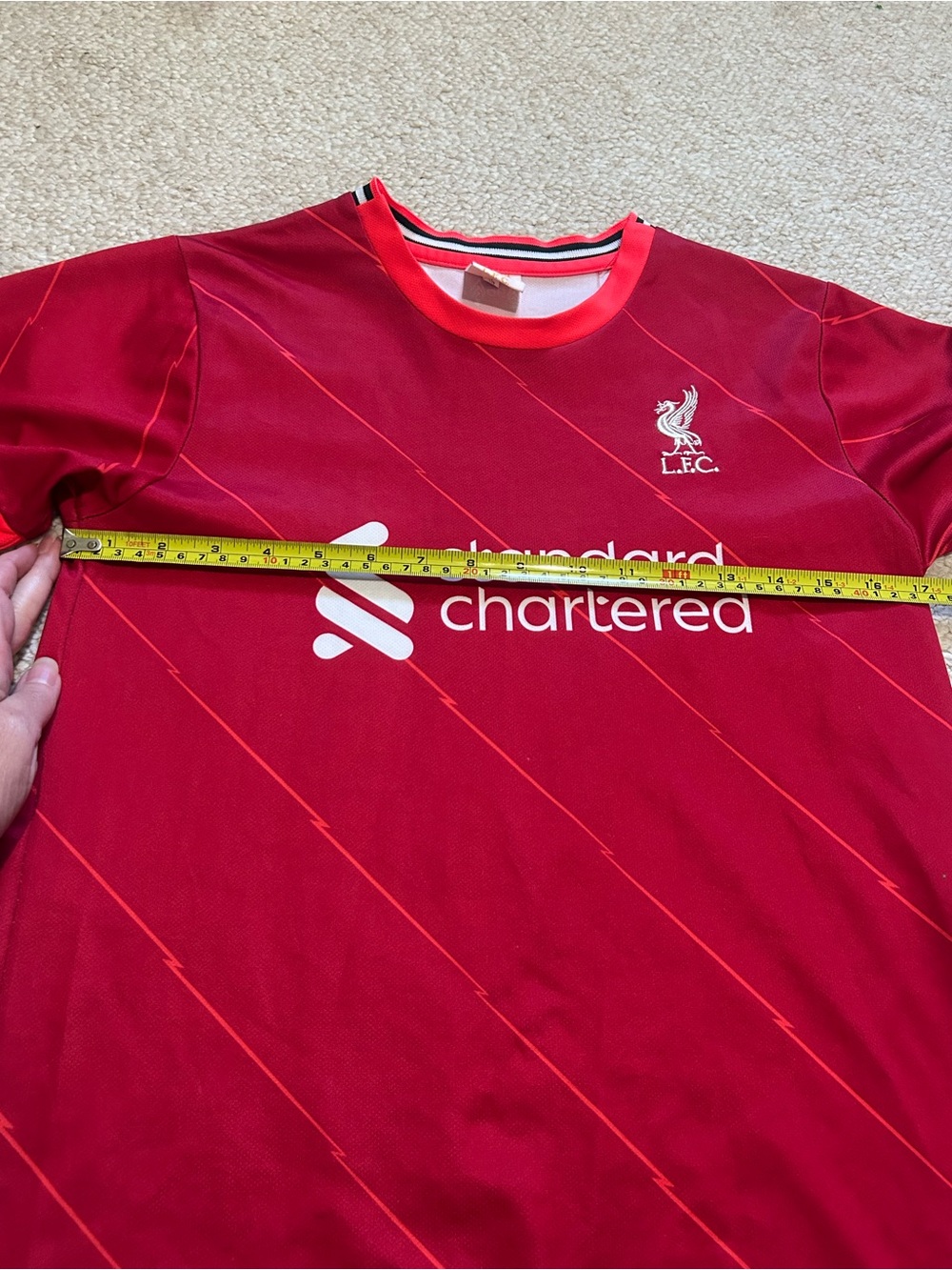 Liverpool FC Red Standard Chartered Soccer Jersey M. Salah #11 Size 28 Youth - Picture 6 of 7